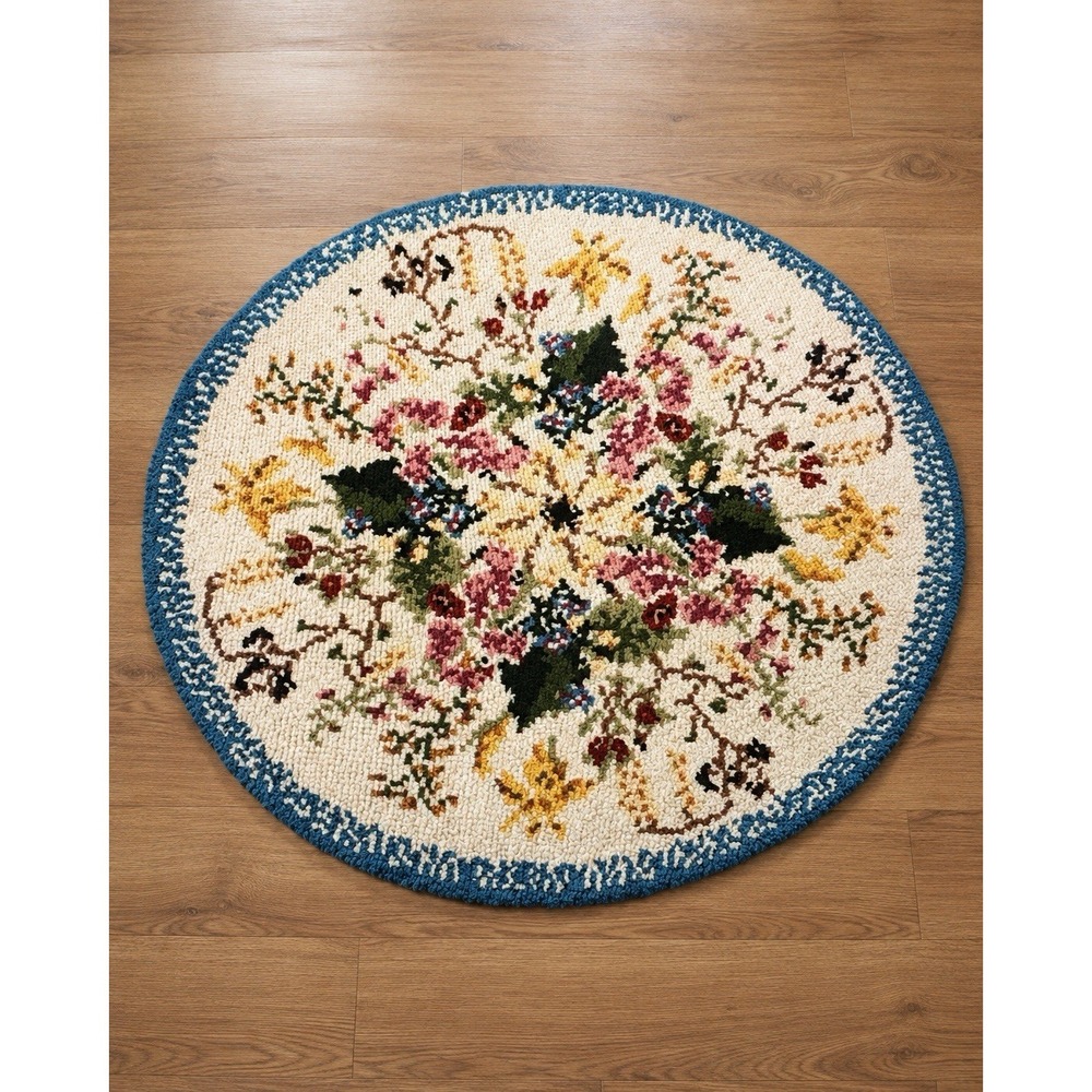 Vtg Latch Hook Area‎ Rug 43" Wool Round Handmade Completed Shillcraft Cottage